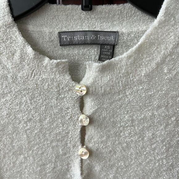 Tristan & Iseut Super Soft & Stretchy White 1/4 Button Mock Neck Sweater XS - Picture 2 of 3